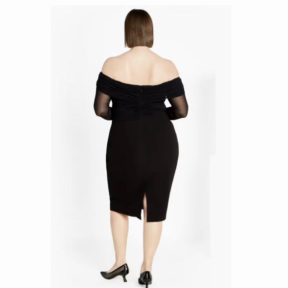 City Chic Size XL/ 22 Lana Bodycon Cocktail Dress Black Sheer Long Sleeve Formal - Picture 4 of 9